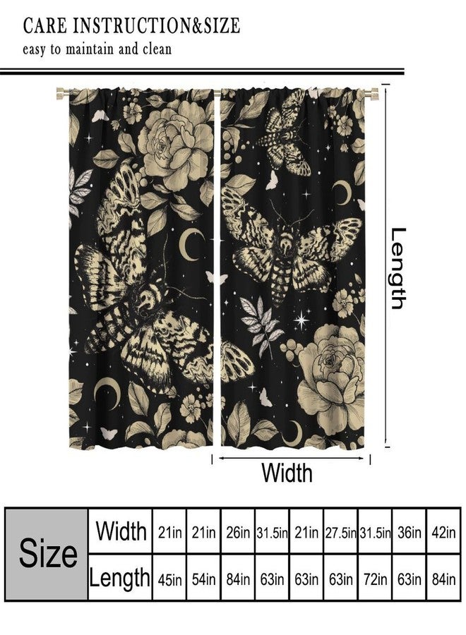 AAVEUP Gothic Moth Curtains for Bedroom,Vintage Boho Mystery Moon Phase Vintage Hippy Flower Plant Star Butterfly Window Drapes for Kids Boys Girls Living Room Kitchen 42x45in（No Blackout） - Image 3